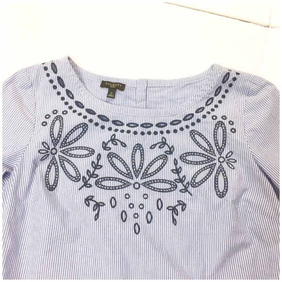 Talbots Ruffle Sleeves Floral Embroidered Blouse - Picture 3 of 8